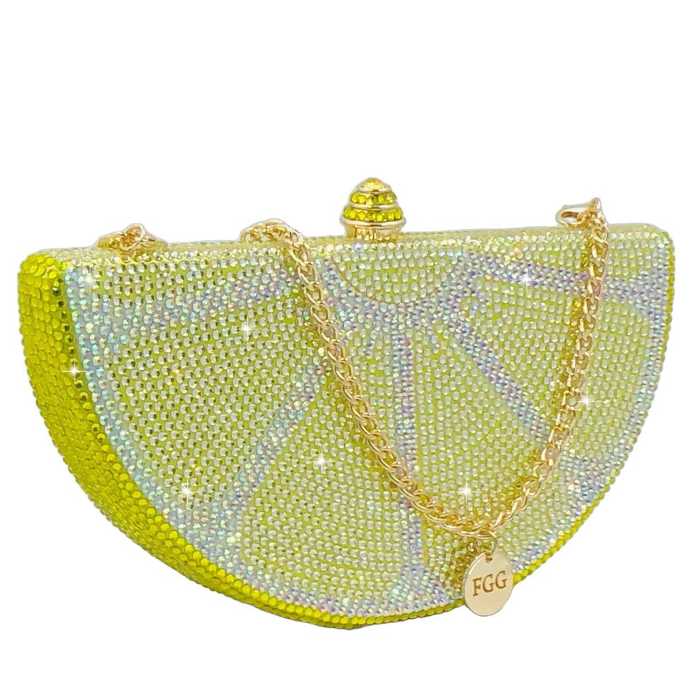 5584 Mini Fruits Yellow Lemon Rhinestone Clutch Purses Dressy,Sparkly